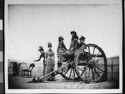 Young Isabel And Nellie Harter, Edie And Nellie Dwight, Zelma Levison And Edie Swan On A Cannon by Wallace G. Levison Pricing Limited Edition Print image