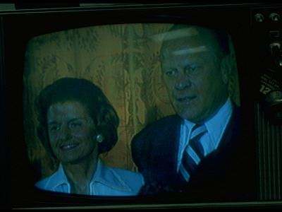 Tv Image Of President And Mrs. Gerald R. Ford Following His Swearing In As 38Th Us Pres by Gjon Mili Pricing Limited Edition Print image