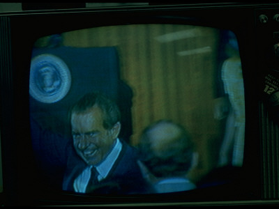 Tv Image Of President Nixon Leaving Dais After Farewell Speech To Staff by Gjon Mili Pricing Limited Edition Print image