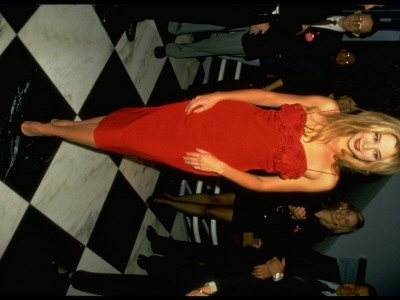 Actress Mira Sorvino Wearing Spaghetti Strap Tight Red Dress by Dave Allocca Pricing Limited Edition Print image