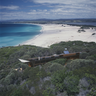 Eco Hiking Lodge, Bay Of Fires, Tasmania Coastline And Context Holidays - Waterside, Eco Tourism by Simon Kenny Pricing Limited Edition Print image