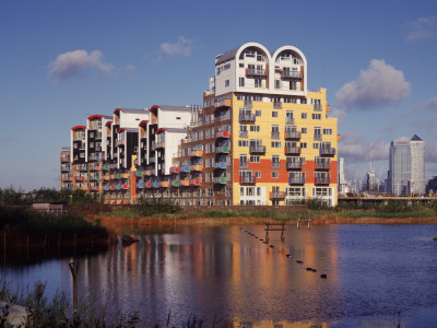 Millennium Village Phase 1A, Greenwich Peninsula London, Eastern Elevation With Canary Wharf Tower by Charlotte Wood Pricing Limited Edition Print image