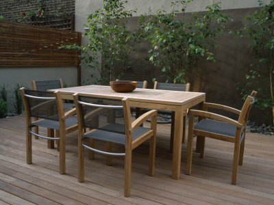Roof Garden - Teak Table And Chairs On Timber Decking, Designer: Charlotte Sanderson by Clive Nichols Pricing Limited Edition Print image