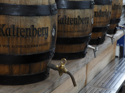 Beer Barrels In A Bavarian Beer Garden by James Balston Pricing Limited Edition Print image