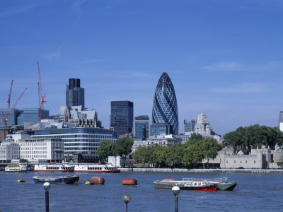 Swiss Re Headquarters, London, Across River Thames, Architect: Sir Norman Foster And Partners by Peter Durant Pricing Limited Edition Print image