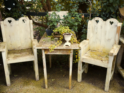Wooden Table And Chairs In Garden by Ton Kinsbergen Pricing Limited Edition Print image