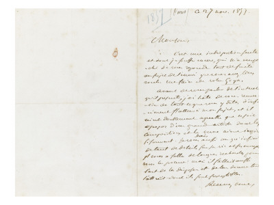 Lettre Autographe Signée À Laurent Matheron, 27 Novembre 1857 by Eugene Delacroix Pricing Limited Edition Print image