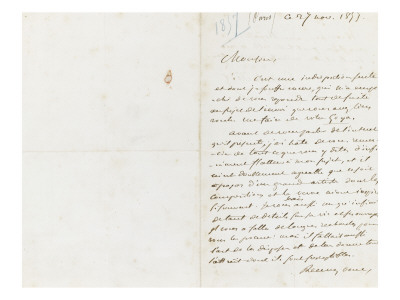 Lettre Autographe Signee A Laurent Matheron, 27 Novembre 1857 by Eugene Delacroix Pricing Limited Edition Print image