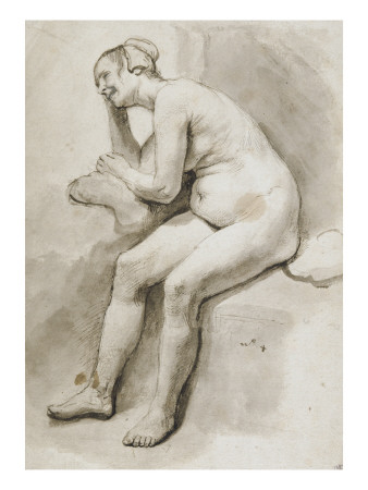 Femme Nue, Assise, Accoudée Sur Un Coussin, Riant by Rembrandt Van Rijn Pricing Limited Edition Print image