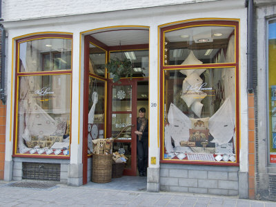 Lace Shop And Store Owner, Bruges, West Flanders, Belgium by Lisa S. Engelbrecht Pricing Limited Edition Print image
