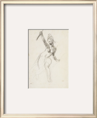 Woman With Half-Naked Waving A Stick; Study For The Liberty Leading The People 1830 by Eugene Delacroix Pricing Limited Edition Print image