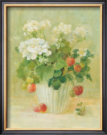 White Geraniums With Strawberries by Danhui Nai Pricing Limited Edition Print image