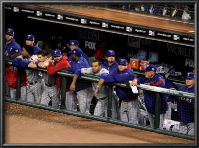 Texas Rangers V San Francisco Giants, Game 1: The Texas Rangers Look On From The Dugout by Christian Petersen Pricing Limited Edition Print image