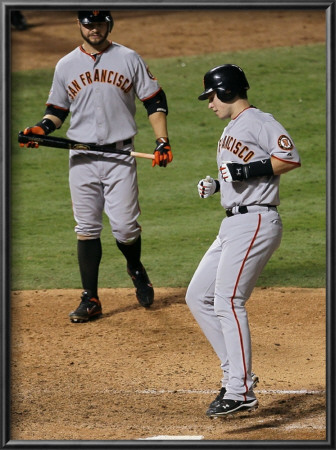 San Francisco Giants V Texas Rangers, Game 4: Buster Posey,Cody Ross by Stephen Dunn Pricing Limited Edition Print image