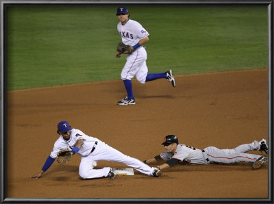 San Francisco Giants V Texas Rangers, Game 4: Andres Torres,Elvis Andrus by Ronald Martinez Pricing Limited Edition Print image