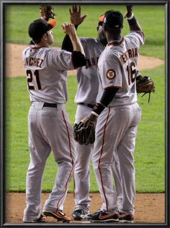 San Francisco Giants V Texas Rangers, Game 4: Freddy Sanchez,Edgar Renteria,Juan Uribe by Doug Pensinger Pricing Limited Edition Print image