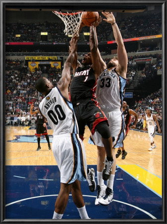 Miami Heat V Memphis Grizzlies: Chris Bosh, Marc Gasol And Darrell Arthur by Joe Murphy Pricing Limited Edition Print image