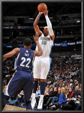Memphis Grizzlies V Denver Nuggets: Carmelo Anthony And Rudy Gay by Garrett Ellwood Pricing Limited Edition Print image