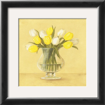 White And Yellow Tulips In Vase by Cuca Garcia Pricing Limited Edition Print image