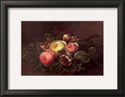 Roses And Honeysuckle On A Ledge by Johan Laurentz Jensen Pricing Limited Edition Print image