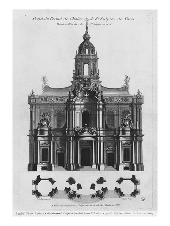 Project For The Church Of Saint-Sulpice, Elevation Of The Facade, Paris, Engraved By Riolet, 1726 by Justin Aurele Meissonier Pricing Limited Edition Print image