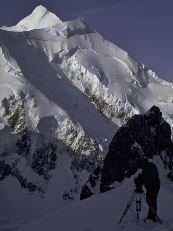 Cameraman Sets Up For Mountain Shot, New Zealand by Michael Brown Pricing Limited Edition Print image