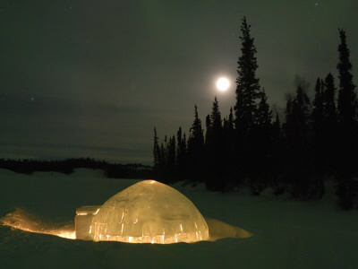 Igloo With Lights At Night By Moonlight, Northwest Territories, Canada March 2007 by Eric Baccega Pricing Limited Edition Print image