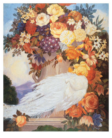White Peacock And Flowers by Jessie Arms Botke Pricing Limited Edition Print image