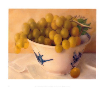 Grapes In Blue And White Bowl by Sally Wetherby Pricing Limited Edition Print image