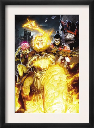 Timestorm 2009/2099 #2 Cover: Ghost Rider, Punisher, Cerebra, Spider-Man And Human Torch by Salvador Larroca Pricing Limited Edition Print image