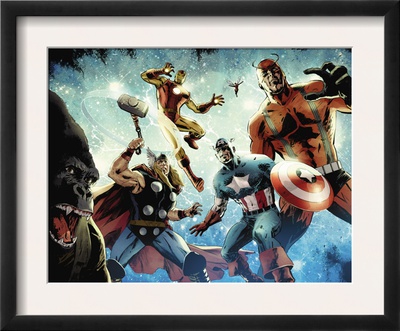 Avengers Vs. Atlas #1 Group: Thor, Iron Man, Captain America And Giant Man by Gabriel Hardman Pricing Limited Edition Print image