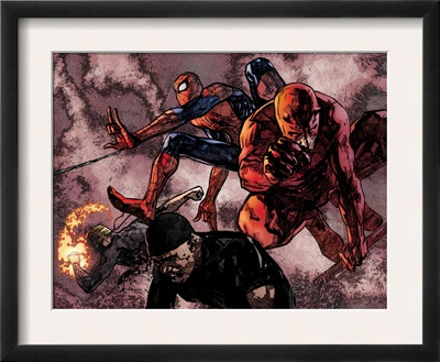 Daredevil #60 Group: Daredevil, Spider-Man, Iron Fist, And Luke Cage Fighting by Alex Maleev Pricing Limited Edition Print image