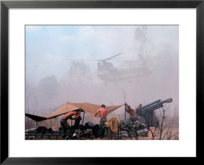Shirtless American Soldiers Of 1St Batt, Erect Canopy Over A Sandbagged Position In Vietnam War by Co Rentmeester Pricing Limited Edition Print image