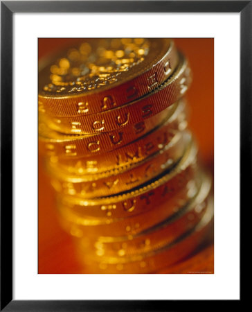 Uk Currency, Stack Of One Pound Coins by Fraser Hall Pricing Limited Edition Print image