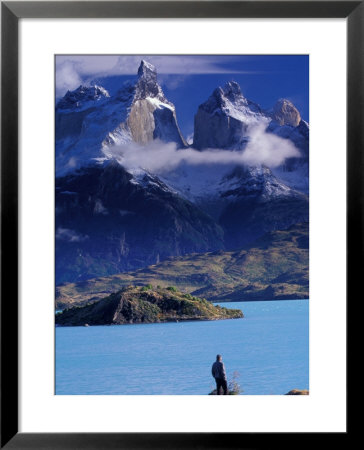 Hiker And Cuernos Del Paine, Torres Del Paine National Park, Chile by Art Wolfe Pricing Limited Edition Print image