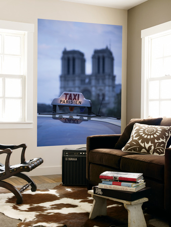 Notre Dame Cathedral And Taxi, Paris, France by Jon Arnold Pricing Limited Edition Print image