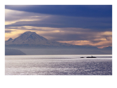 Mt. Rainier From A Ferry On The Seattle To Bainbridge Island Run, Seattle, Washington, Usa by Lawrence Worcester Pricing Limited Edition Print image