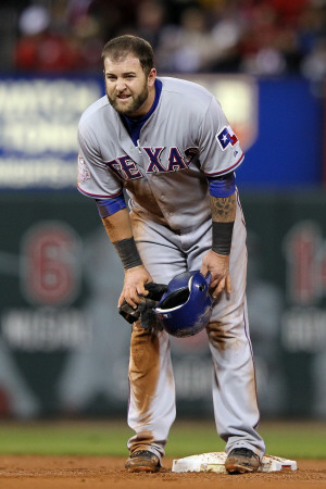 2011 World Series Game 6 - Texas Rangers V St Louis Cardinals, St Louis, Mo - Oct. 27: Mike Napoli by Jamie Squire Pricing Limited Edition Print image