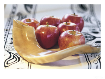 Shofar Horn For Rosh Hashanah Near Apples by Sally Moskol Pricing Limited Edition Print image