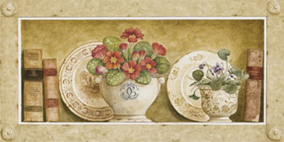 Potted Flowers With Plates And Books Iv by Eric Barjot Pricing Limited Edition Print image
