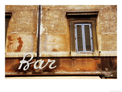 Bar Sign On Old Building Facade, Rome, Italy by Dennis Johnson Pricing Limited Edition Print image