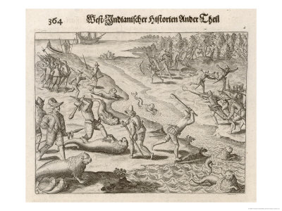 Sailors Hunting Seal In South America by Theodor De Bry Pricing Limited Edition Print image