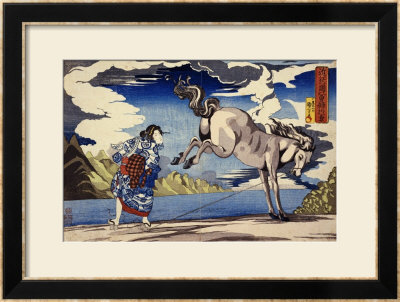 The Strong Woman, Okane, Of Omi Province, Subduing A Wild Horse by Kuniyoshi Pricing Limited Edition Print image