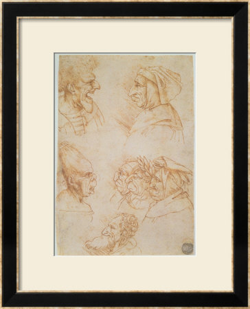 Seven Studies Of Grotesque Faces by Leonardo Da Vinci Pricing Limited Edition Print image