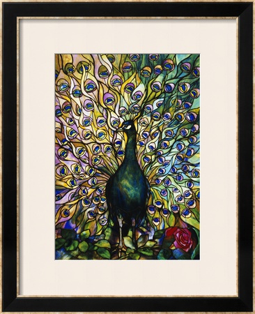 Fine Peacock Leaded Glass Domestic Window by Tiffany Studios Pricing Limited Edition Print image