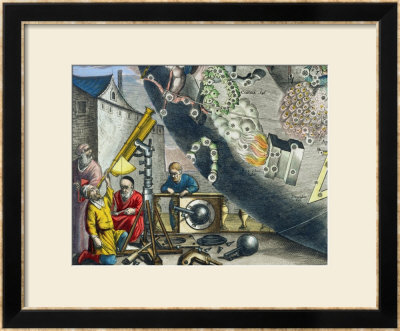 Astronomers Looking Through A Telescope, Detail From A Map Of The Constellations by Andreas Cellarius Pricing Limited Edition Print image