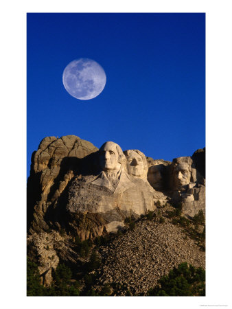 The Moon Above The Carved Faces Of Mt. Rushmore, South Dakota, Mt. Rushmore, Usa by Mark Newman Pricing Limited Edition Print image