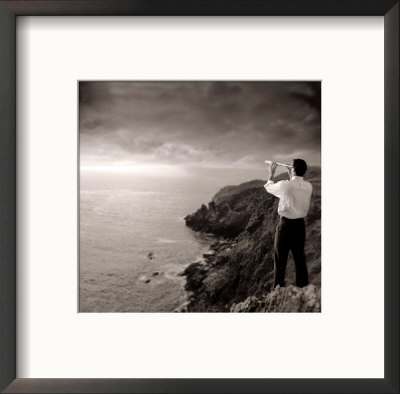 Man Looking Through Telescope At Horizon by Jon Riley Pricing Limited Edition Print image