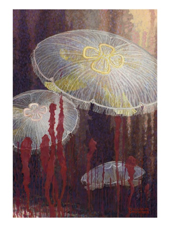 Painting Of Three Aurelia Aurita Jellyfish Of The Variety Flavidula by William H. Crowder Pricing Limited Edition Print image
