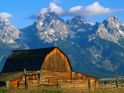 Wooden Mormon Row Barn With Teton Range Behind, Grand Teton National Park, Usa by John Elk Iii Pricing Limited Edition Print image